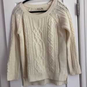 Large Pink Rose sweater in white